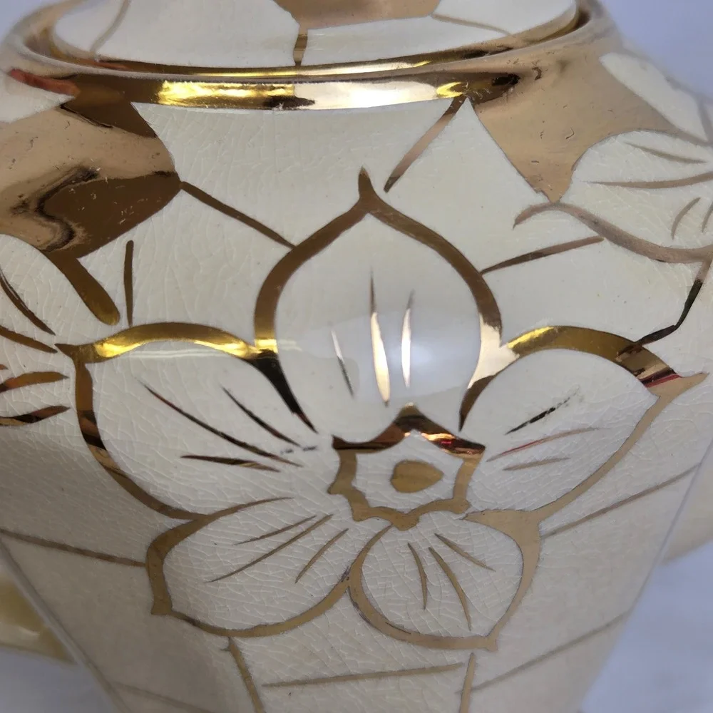 Price Bros Teapot Cream Gold Floral Design England 676 Vintage READ